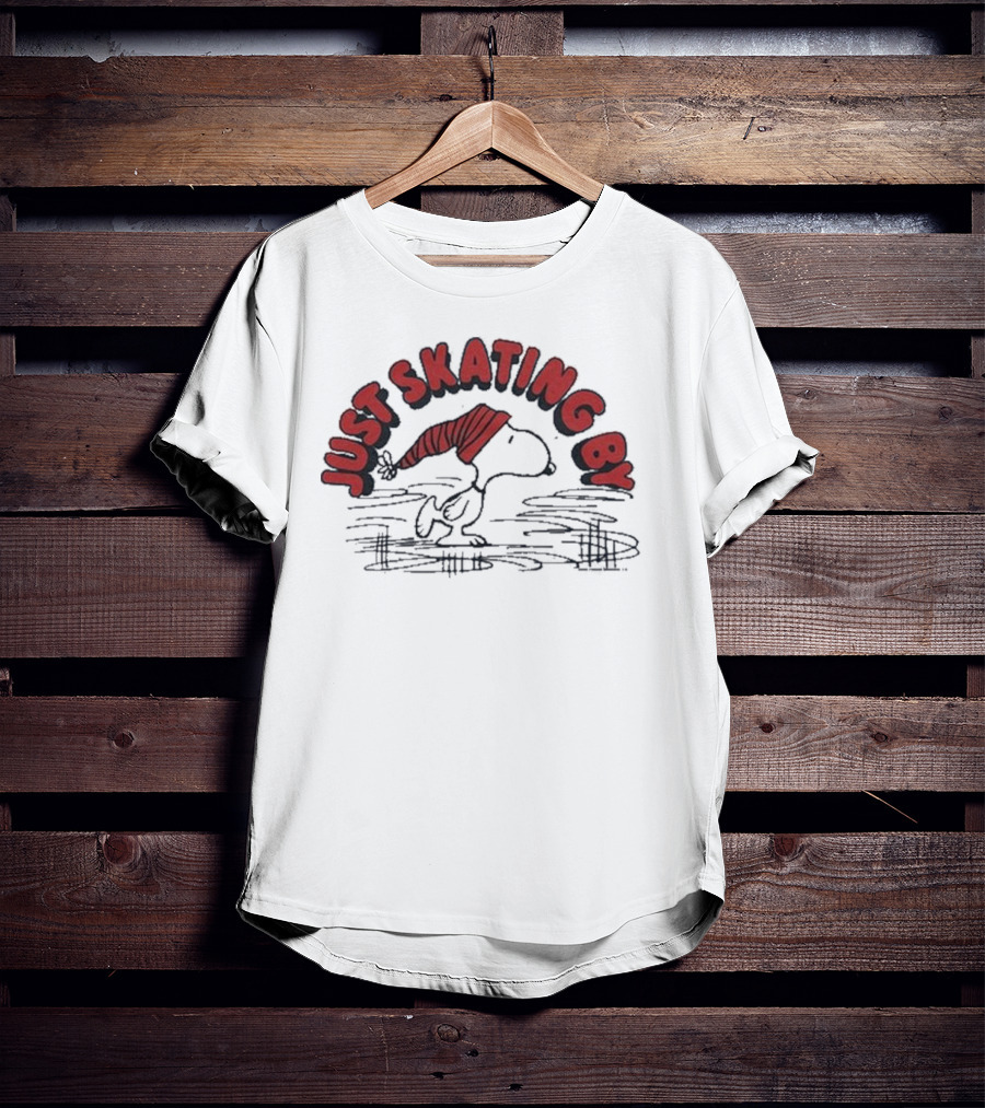 Peanuts Snoopy Just Skating By Winter Holiday Sweater Skating Scene T-Shirt
