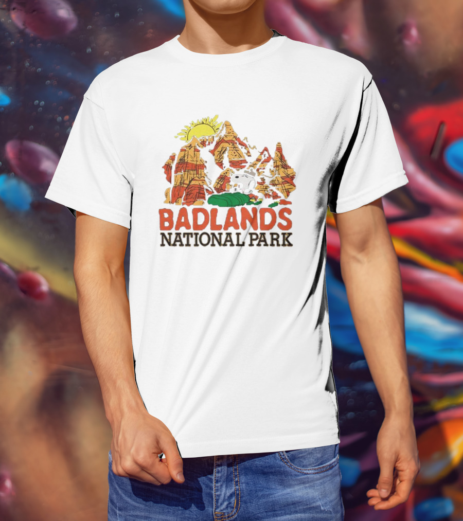 Peanuts Snoopy Badlands National Park Sun And Rock Formation T-Shirt