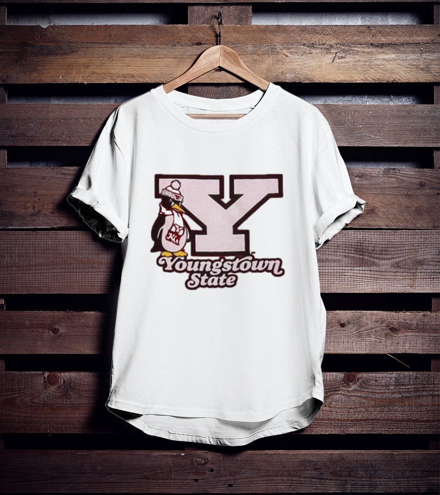 Youngstown State Pete Block Y Logo And Penguin With Scarf T-Shirt