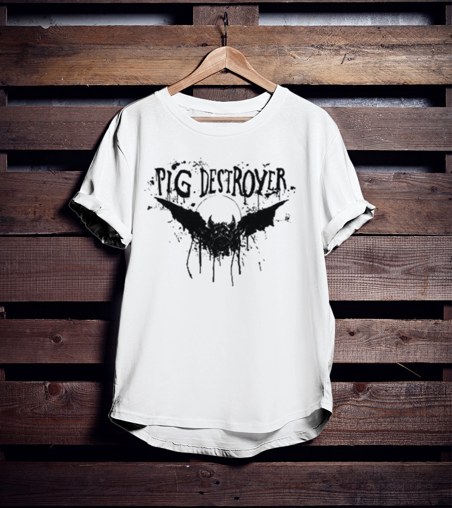 Pig Destroyer Heavy Metal Band Logo With Bat And Splatter Elements T-Shirt
