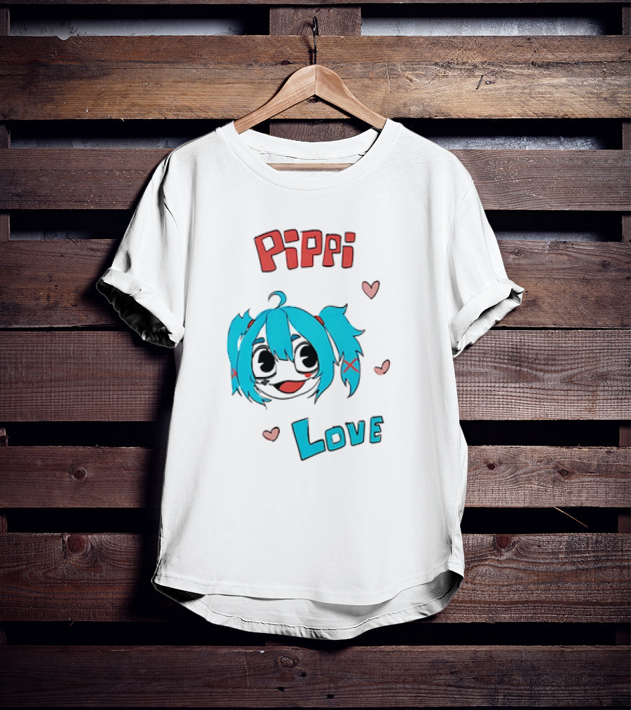 Pippi Love Blue Hair Cute Hearts T-Shirt