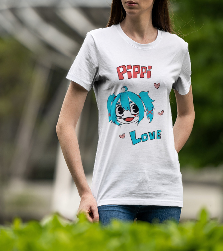 Pippi Love Blue Hair Cute Hearts T-Shirt