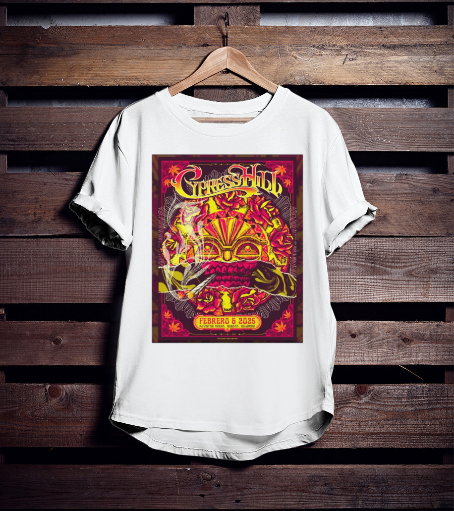 Cypress Hill Febrero 6 2025 Movistar Arena Bogotá Colombia Sun Mask Smoking Roses T-Shirt