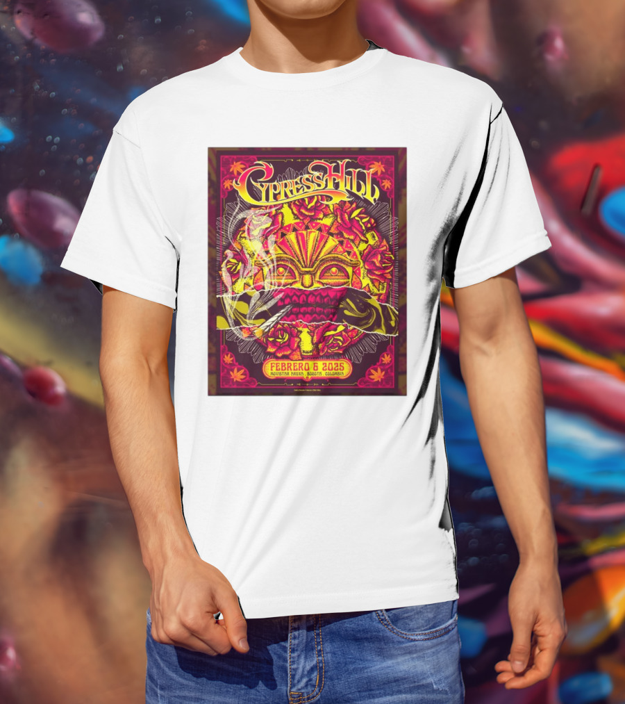 Cypress Hill Febrero 6 2025 Movistar Arena Bogotá Colombia Sun Mask Smoking Roses T-Shirt
