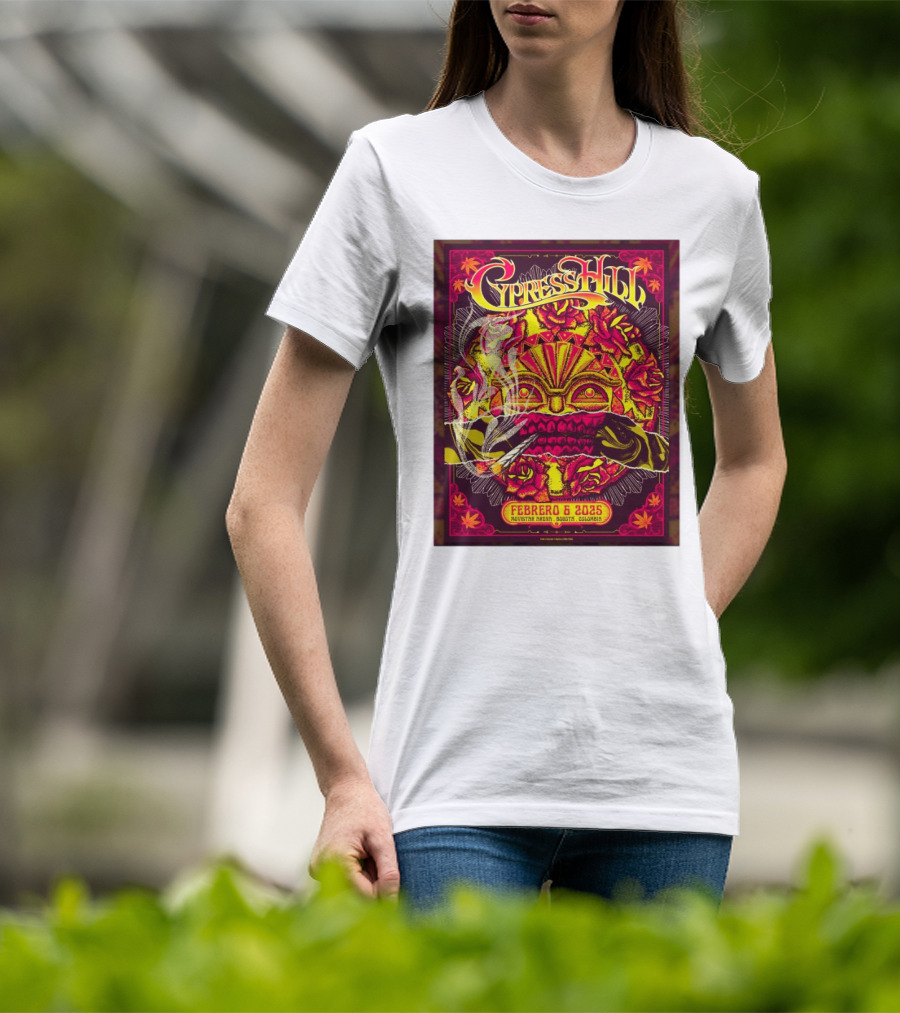 Cypress Hill Febrero 6 2025 Movistar Arena Bogotá Colombia Sun Mask Smoking Roses T-Shirt