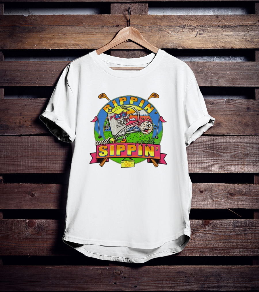 Rippin’ And Sippin’ Golf Old Row Funny Cartoon Golfing Cooler T-Shirt