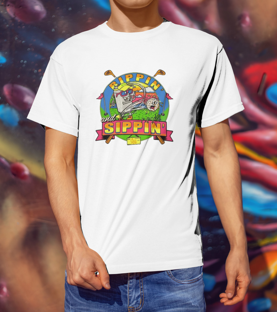 Rippin’ And Sippin’ Golf Old Row Funny Cartoon Golfing Cooler T-Shirt