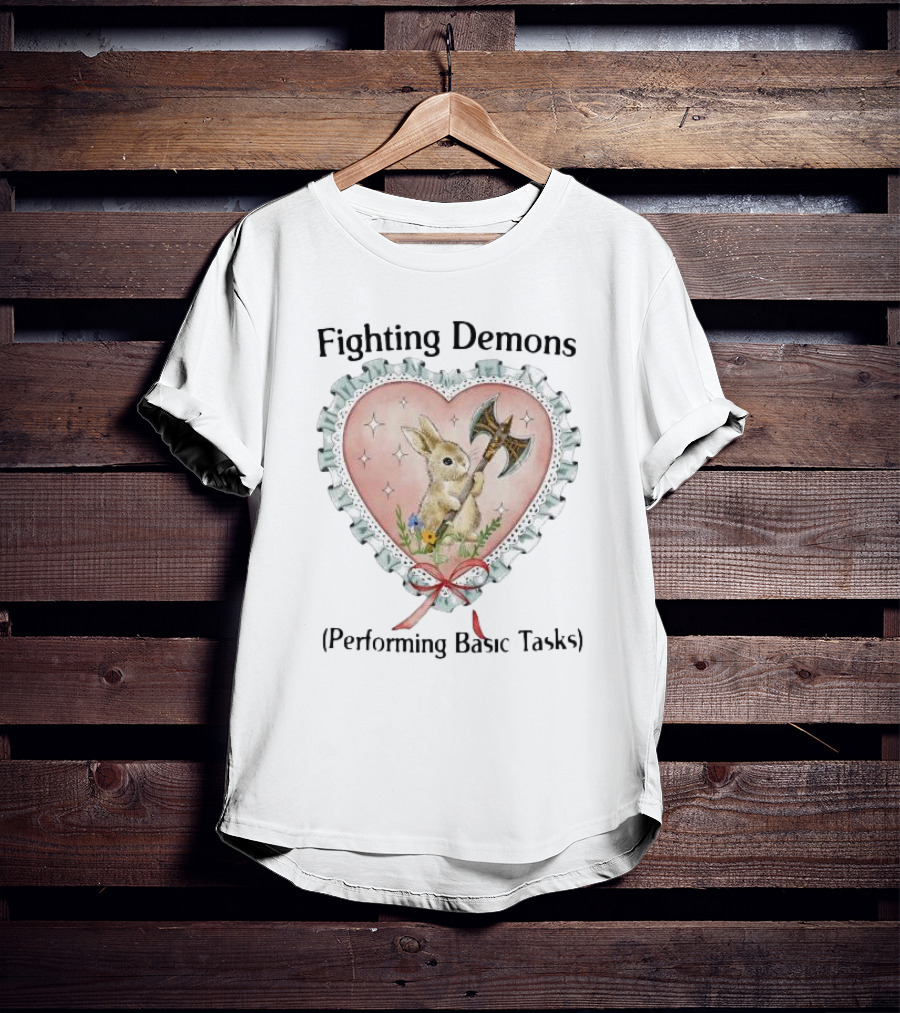 Rabbit With Axe In Heart Frame Surrounded By Stars And Flowers T-Shirt