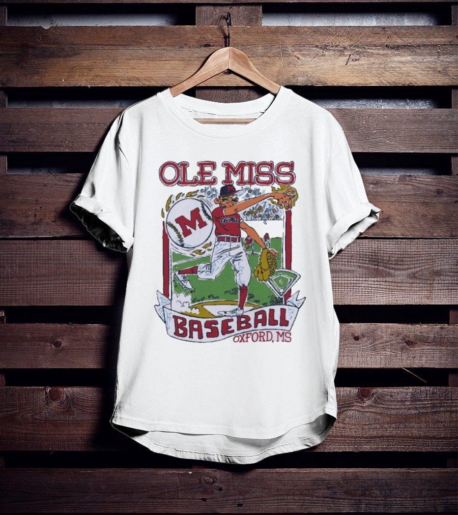 Ole Miss Baseball Oxford MS Pitcher Illustration With M Logo T-Shirt