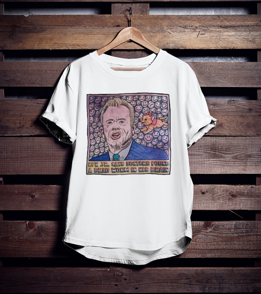 RFK Jr Says Doctors Found A Dead Worm In His Brain Surrounded By Smiley Faces And Cartoon Dog T-Shirt
