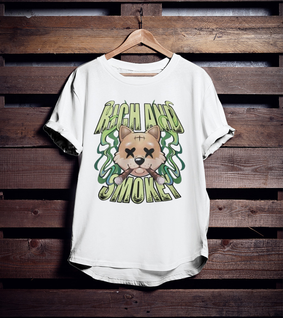 Rich And Smoke Green Smokey Dog Face With Crossed Eyes T-Shirt