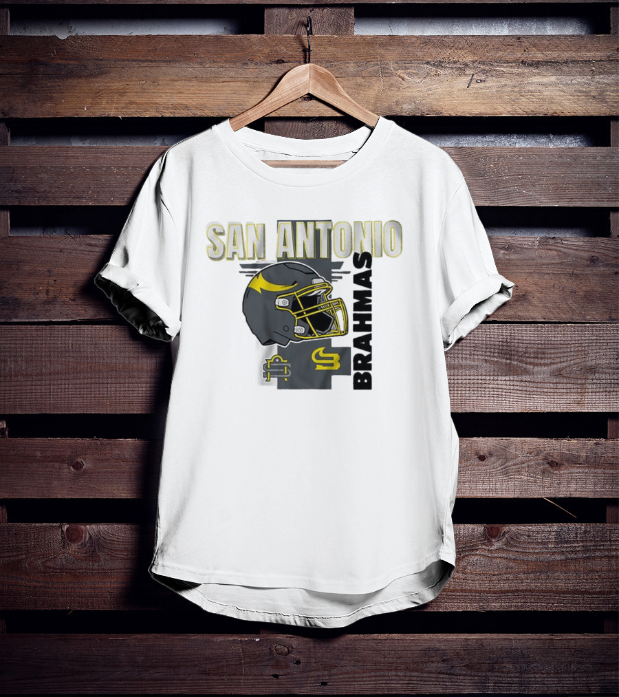 San Antonio Brahmas Football Helmet Pillow Block And SB Logo T-Shirt