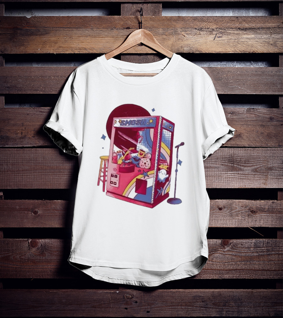 Smosh Pit Claw Machine Arcade Theme With Colorful Characters And Microphone T-Shirt