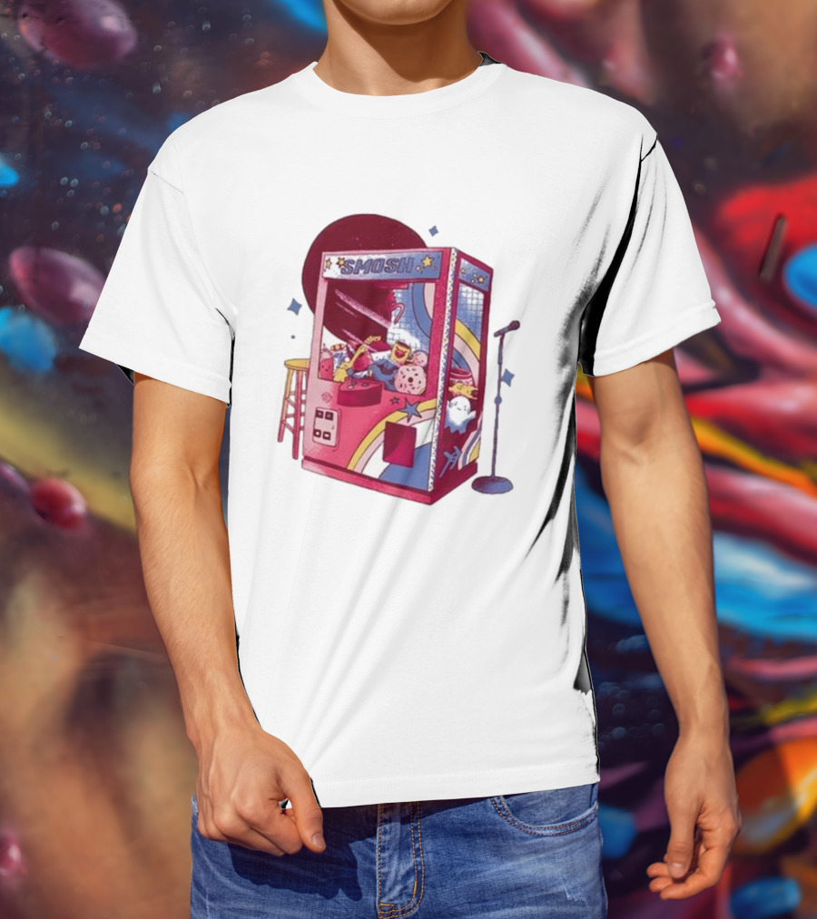 Smosh Pit Claw Machine Arcade Theme With Colorful Characters And Microphone T-Shirt