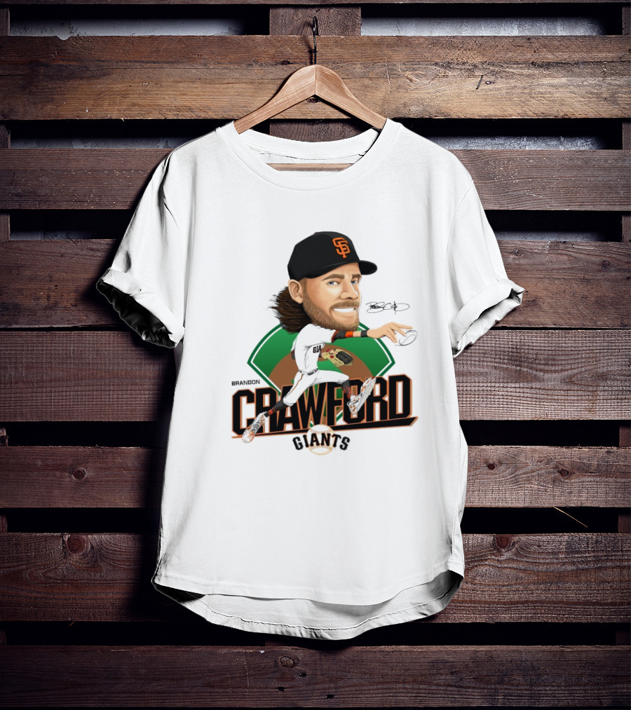 San Francisco Giants Brandon Crawford Caricature Celebrating Legendary Signature T-Shirt