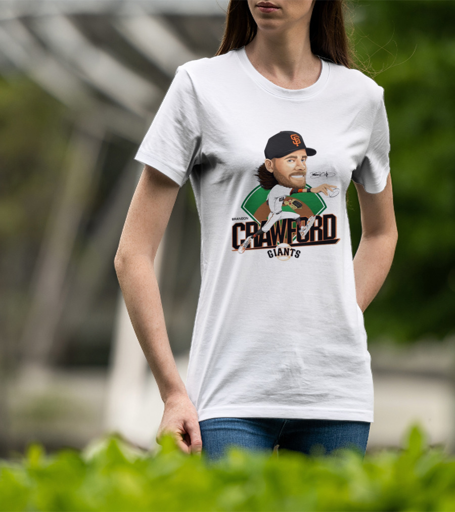 San Francisco Giants Brandon Crawford Caricature Celebrating Legendary Signature T-Shirt