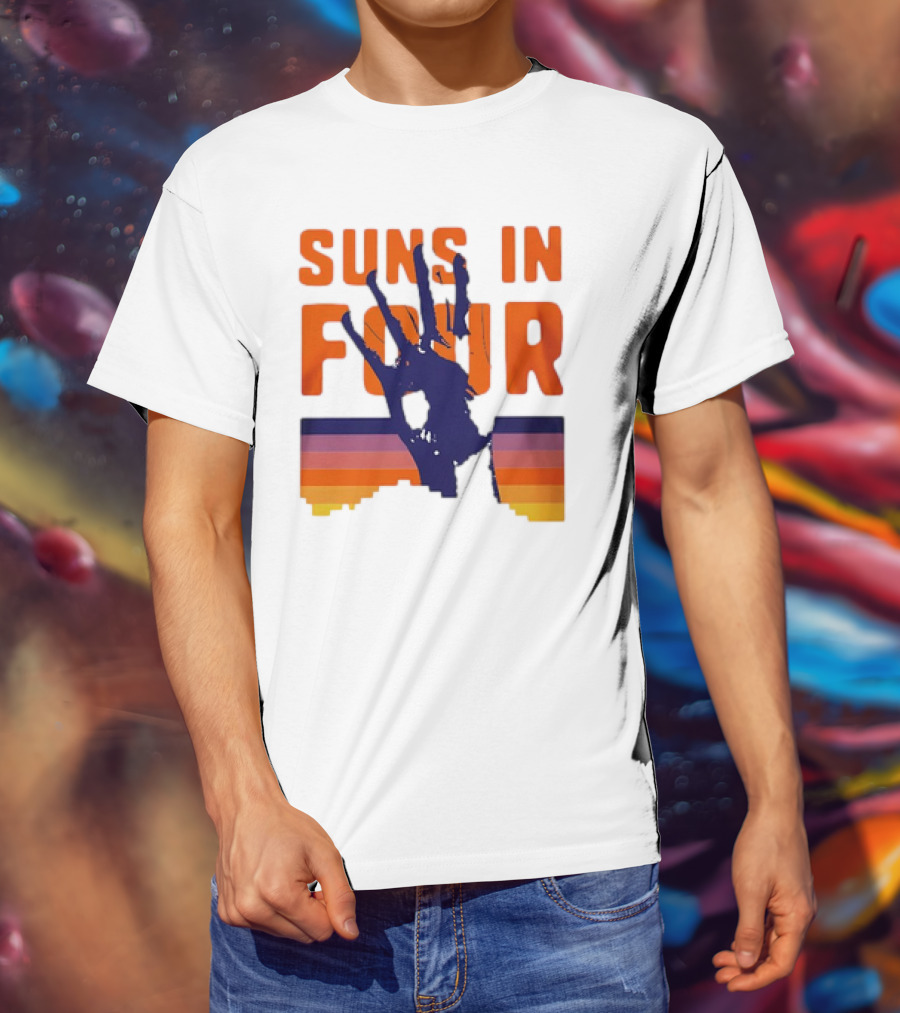 Suns In Four Handprint Orange And Purple Stripes T-Shirt