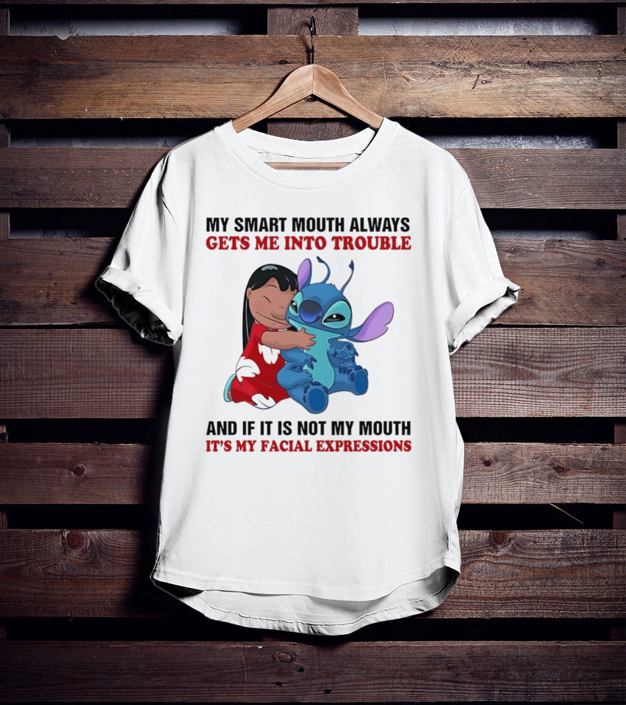 Lilo And Stitch My Smart Mouth Gets Me Into Trouble Facial Expressions T-Shirt