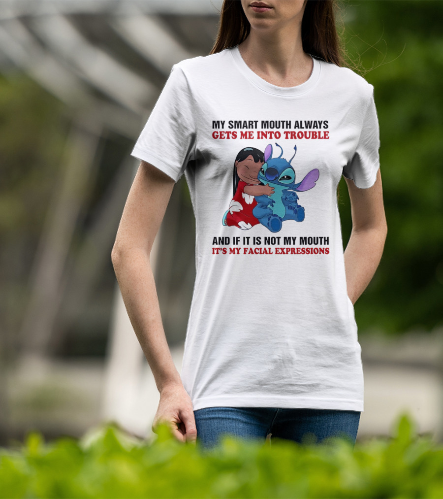 Lilo And Stitch My Smart Mouth Gets Me Into Trouble Facial Expressions T-Shirt