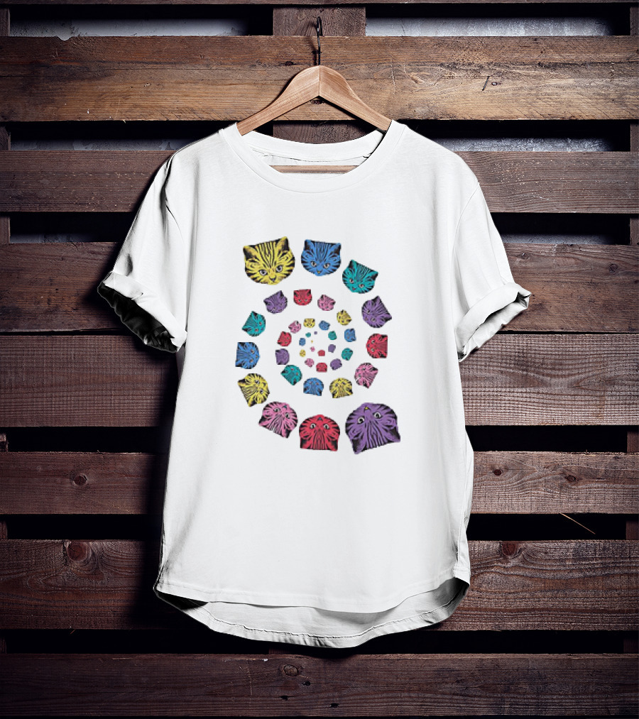Spiral Cats Multicolor Optical Illusion T-Shirt
