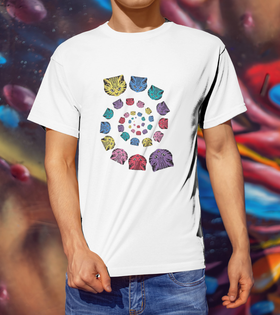 Spiral Cats Multicolor Optical Illusion T-Shirt