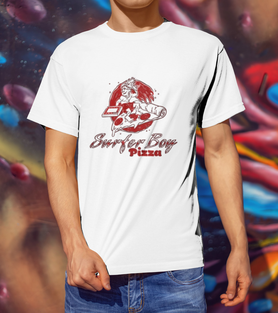 Surfer Boy Pizza Wave And Slice Graphic T-Shirt