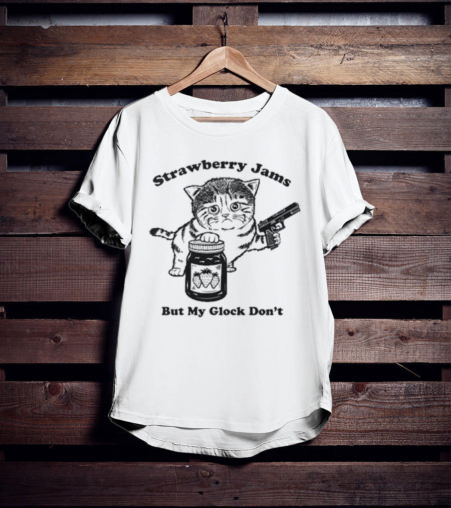 Strawberry Jams Cat With Gun And Jar T-Shirt