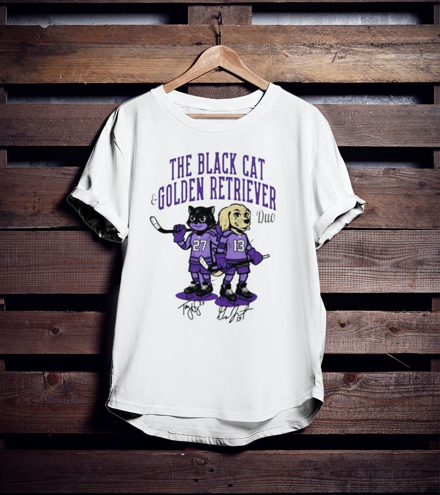 The Black Cat Golden Retriever 27 13 Hockey Duo T-Shirt