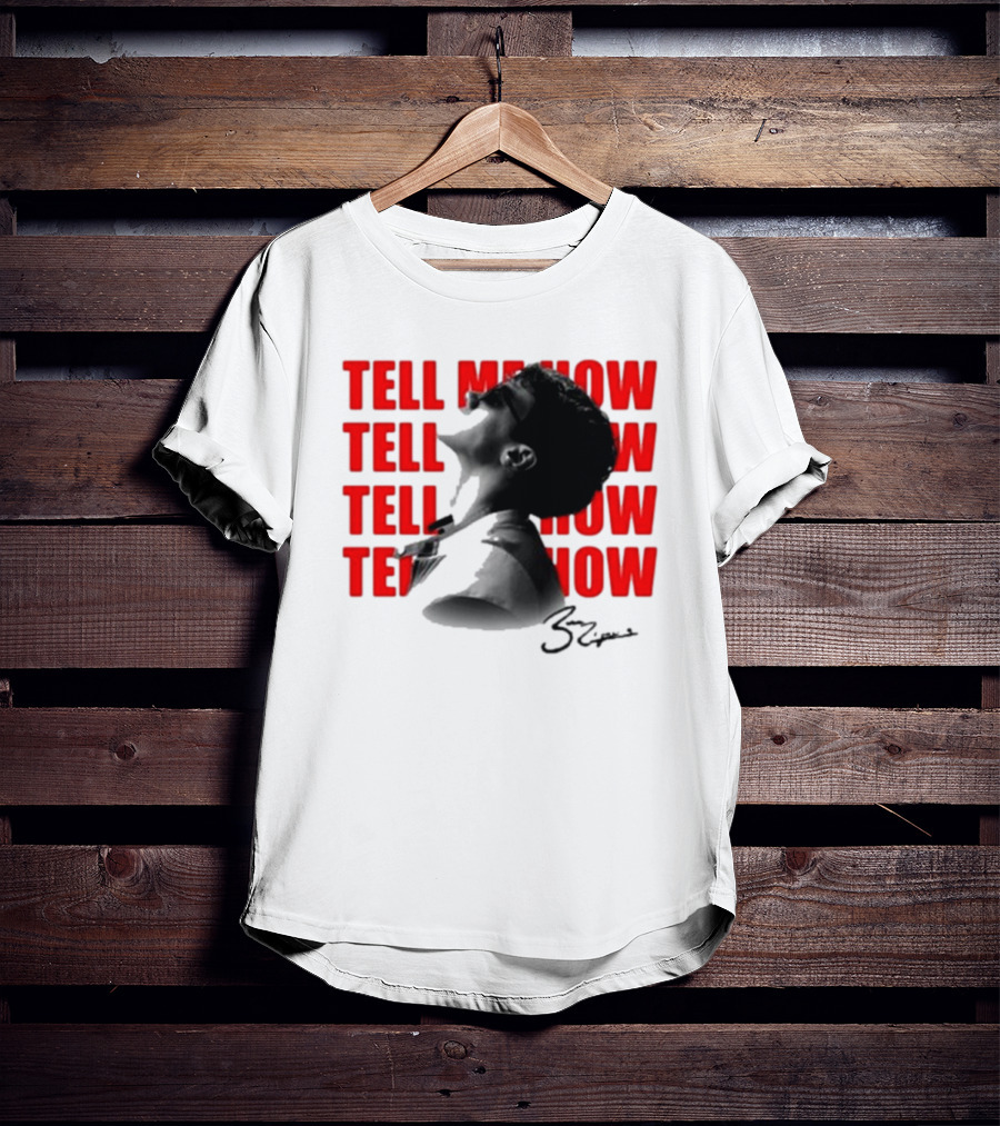 Tell Me How Ben Rodrigues Signature Black And White Artistic Portrait With Repeated Text In Eye-Catching Red Style T-Shirt