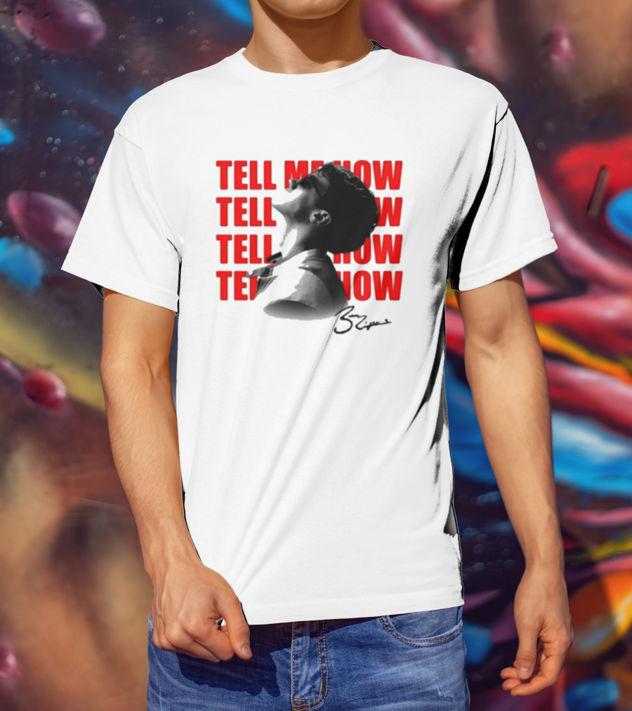 Tell Me How Ben Rodrigues Signature Black And White Artistic Portrait With Repeated Text In Eye-Catching Red Style T-Shirt