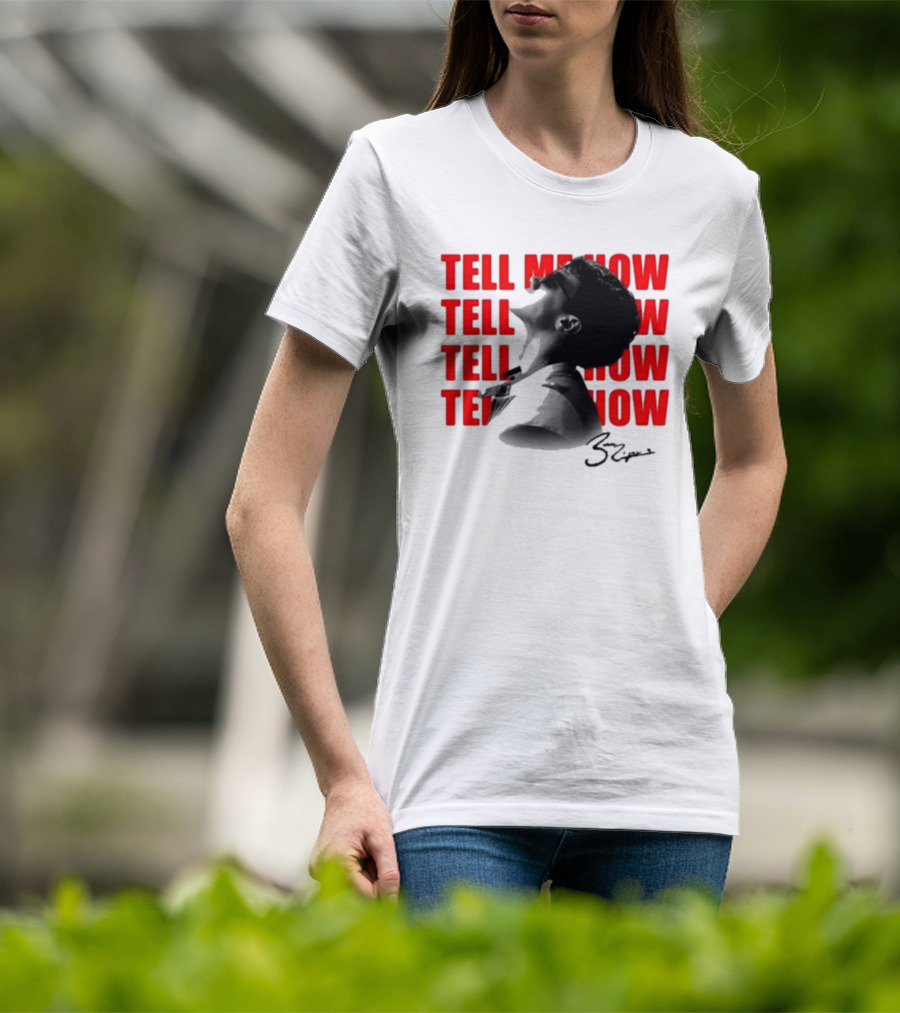 Tell Me How Ben Rodrigues Signature Black And White Artistic Portrait With Repeated Text In Eye-Catching Red Style T-Shirt