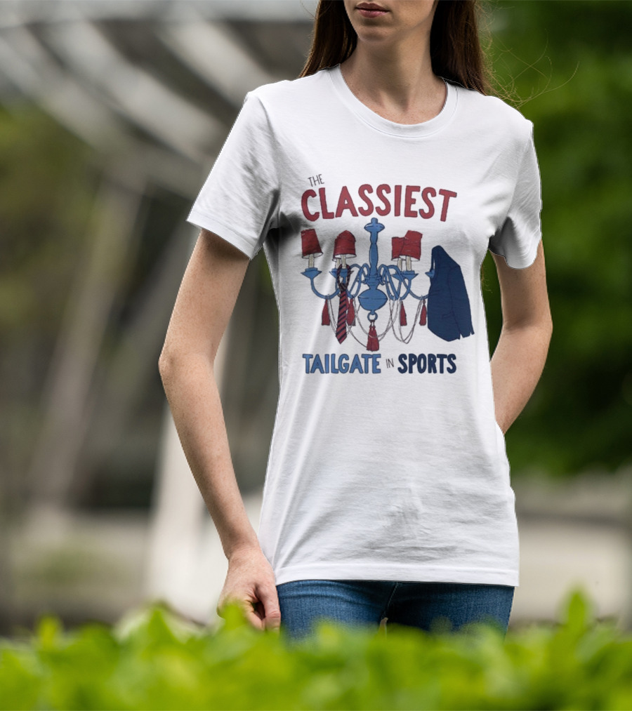 The Classiest Tailgate In Sports Chandelier Suit Tie Red Blue T-Shirt