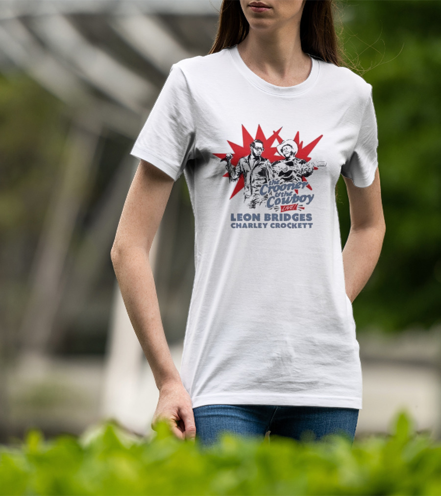 The Crooner And The Cowboy Live Leon Bridges Charley Crockett Silhouette Burst T-Shirt