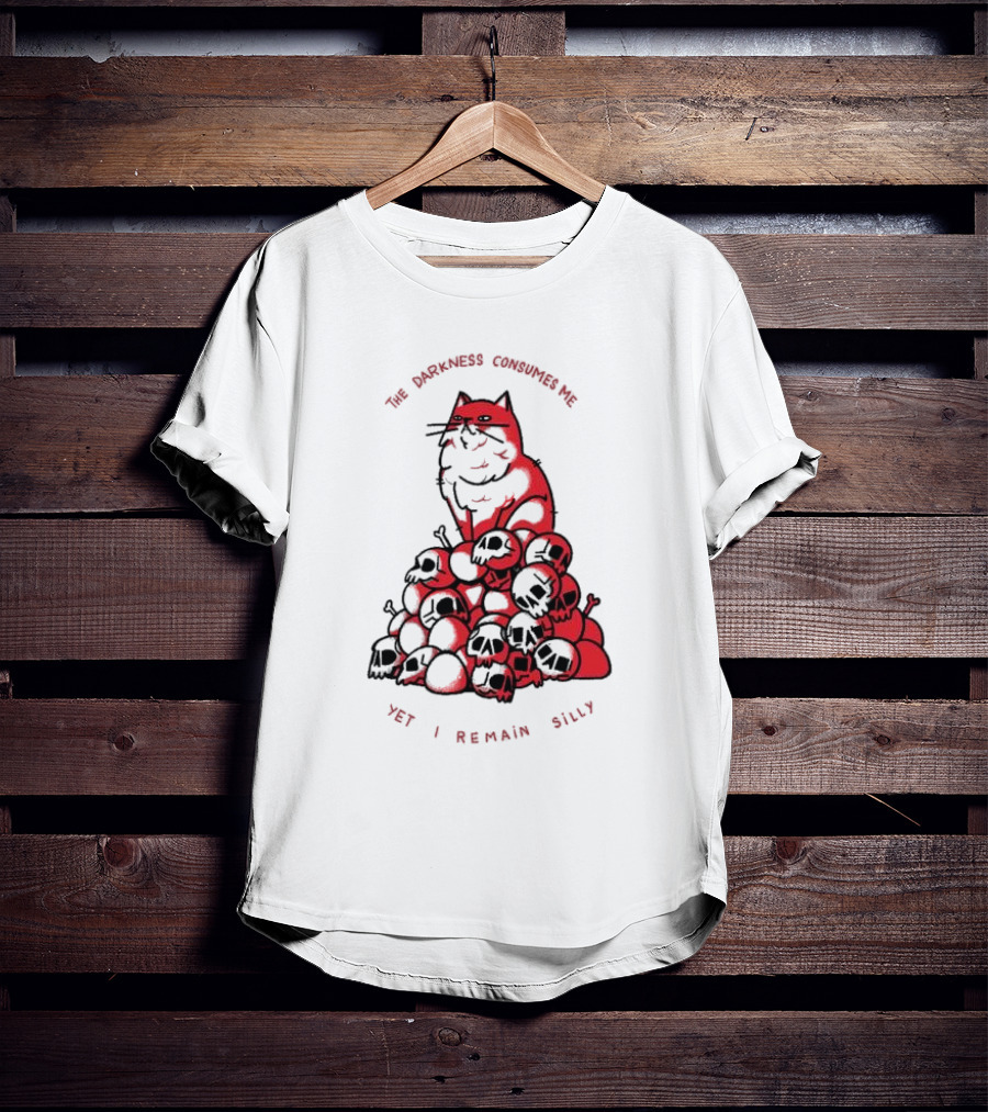 The Darkness Consumes Me Yet I Remain Silly Red Cat Bats Skulls T-Shirt