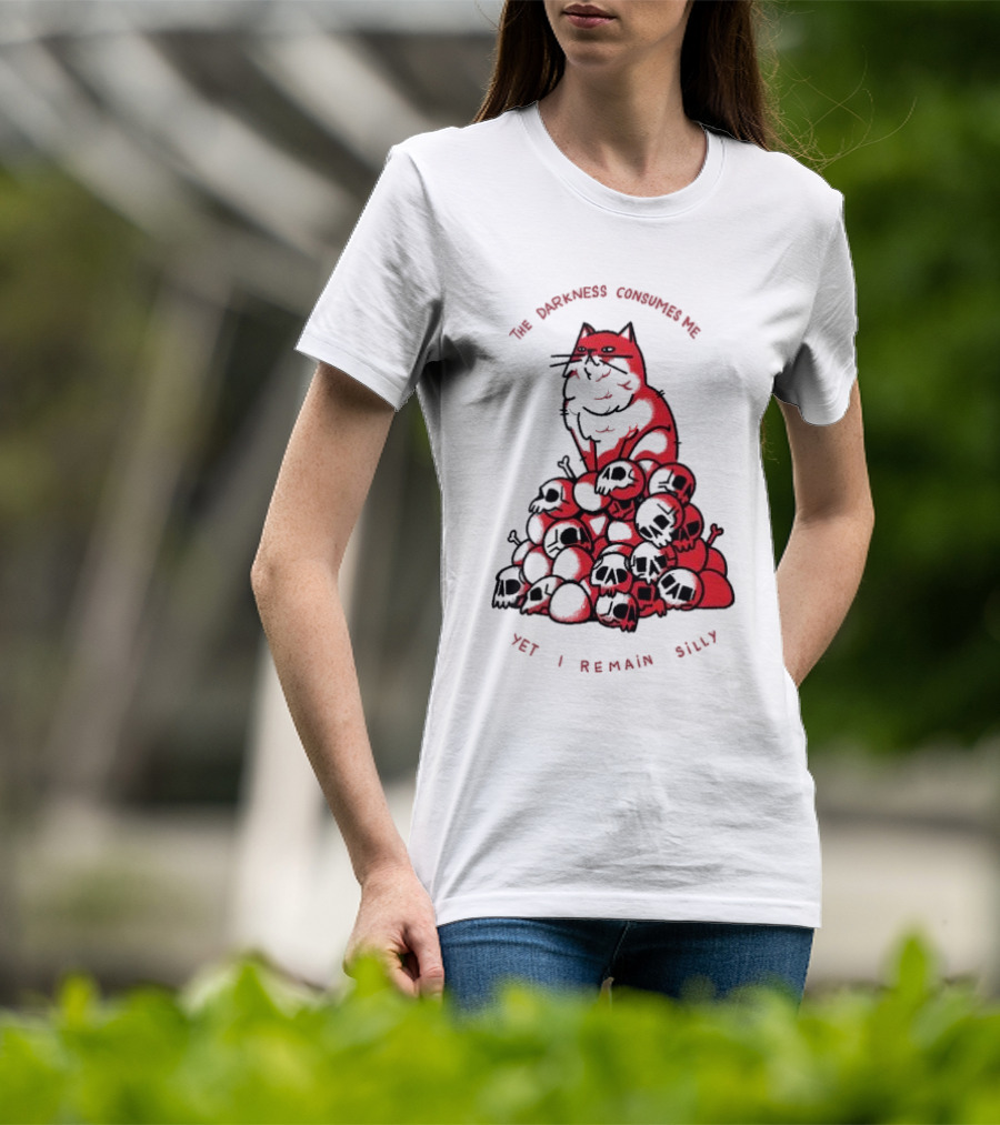 The Darkness Consumes Me Yet I Remain Silly Red Cat Bats Skulls T-Shirt