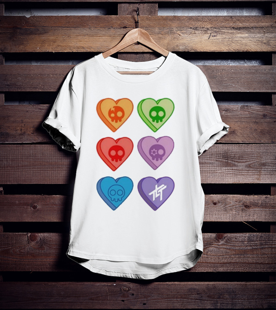 The Living Tombstone Colorful Candy Hearts Skull Motif Baby Doll T-Shirt