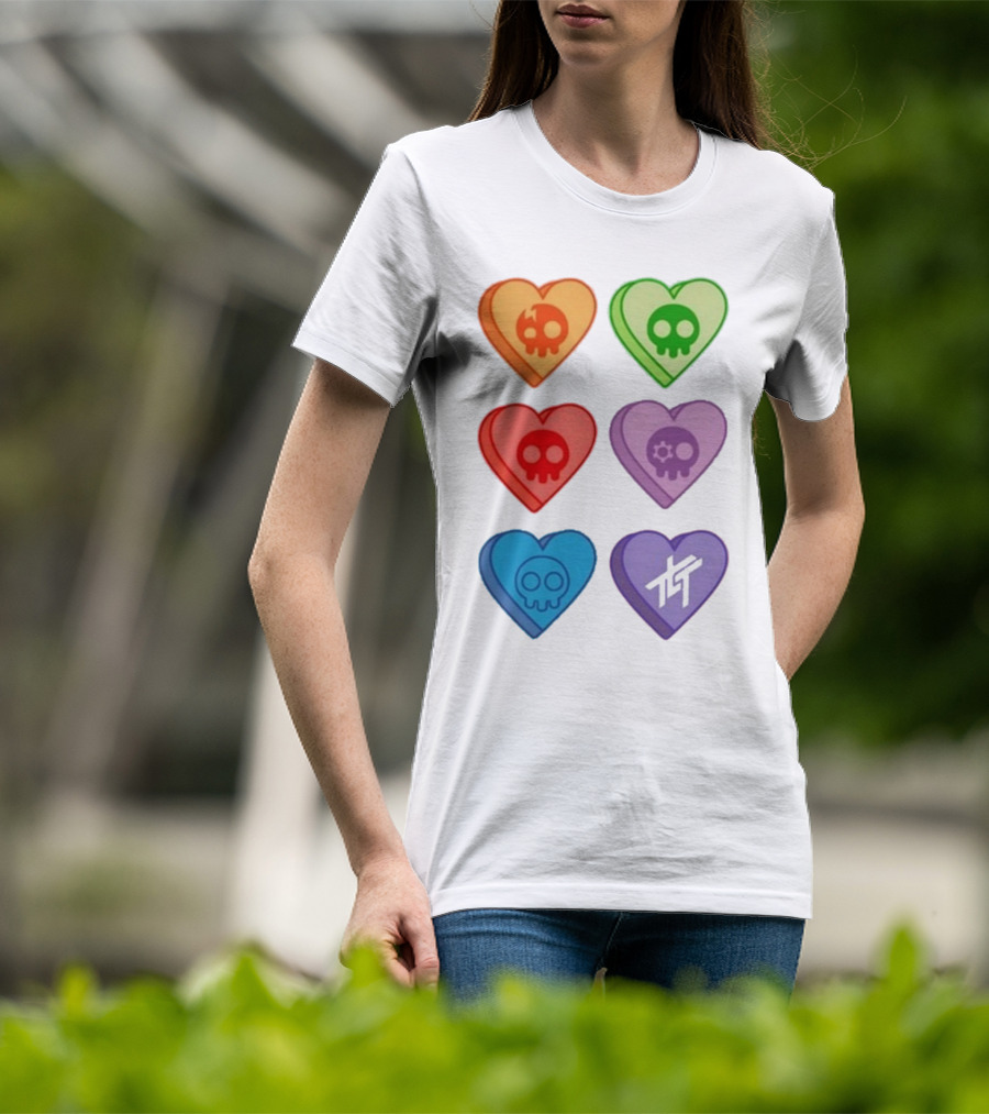 The Living Tombstone Colorful Candy Hearts Skull Motif Baby Doll T-Shirt