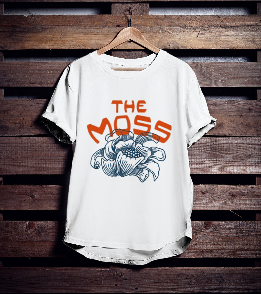 The Moss Flower 2025 Bold Blue And Orange Text Over Artistic Floral Illustration T-Shirt