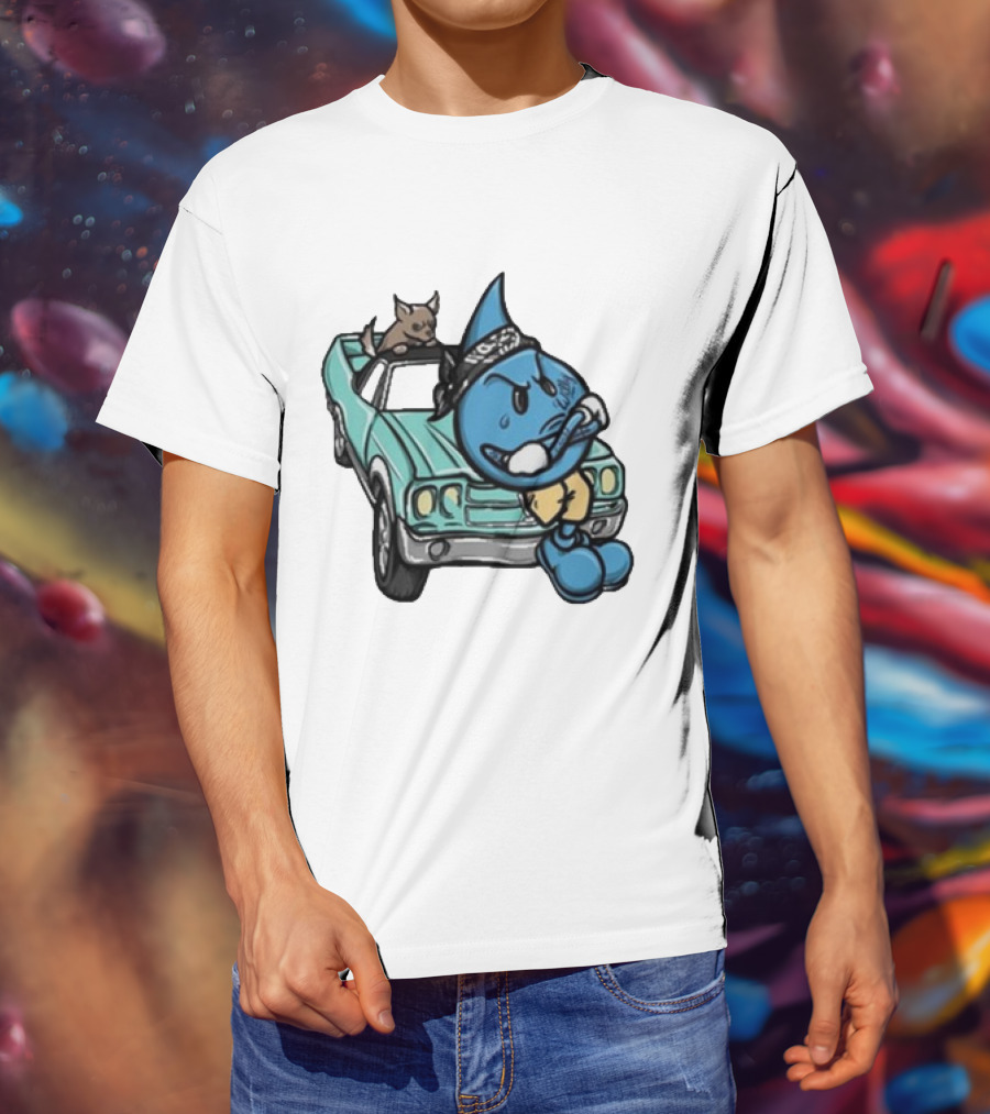 Thornhill Bat White Blue Cartoon Character With Dog In Classic Car T-Shirt