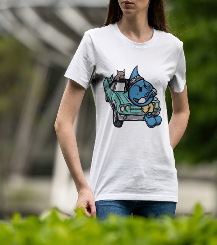 Thornhill Bat White Blue Cartoon Character With Dog In Classic Car T-Shirt