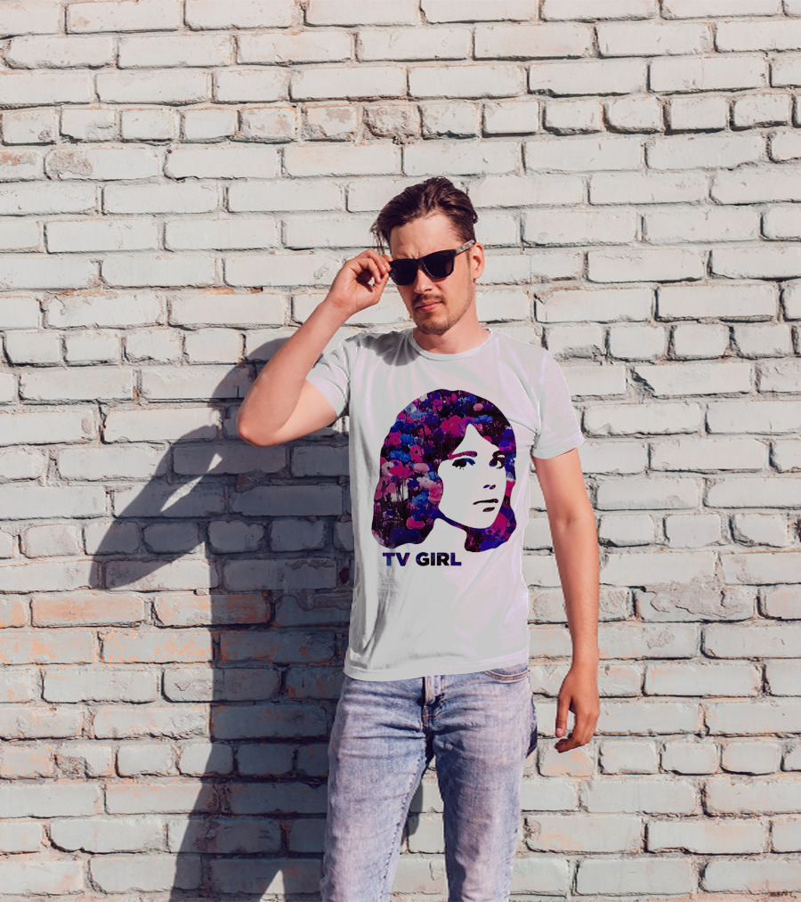 TV Girl Flower Pattern Face Design T-Shirt