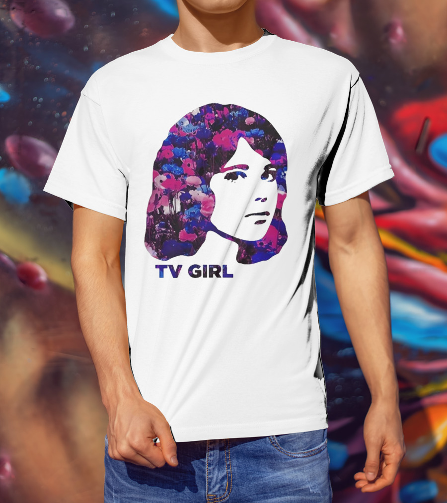 TV Girl Flower Pattern Face Design T-Shirt