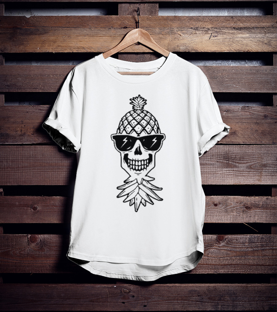 Upside Down Pineapple Skull With Sunglasses Skeleton T-Shirt