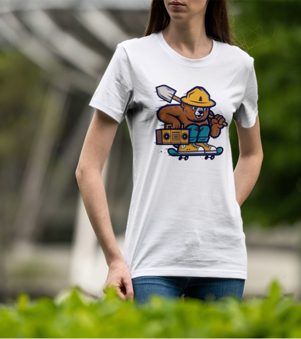 ```Wildfire Relief Bear Skateboarding With Boombox And Shovel``` T-Shirt