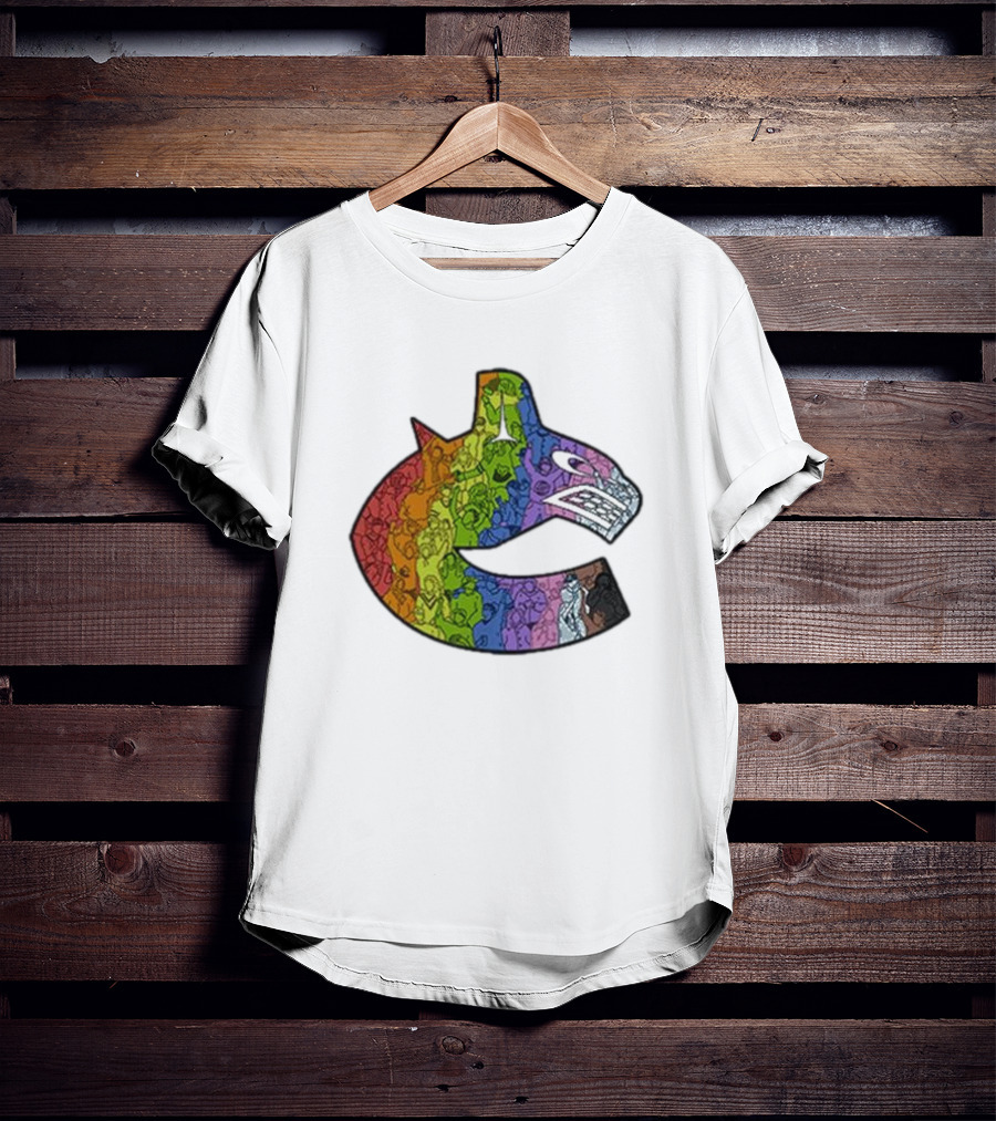 Vancouver Canucks 2025 Pride Rainbow Orca Emblem T-Shirt