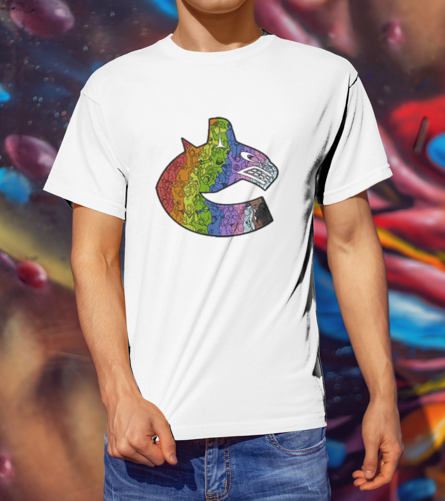 Vancouver Canucks 2025 Pride Rainbow Orca Emblem T-Shirt