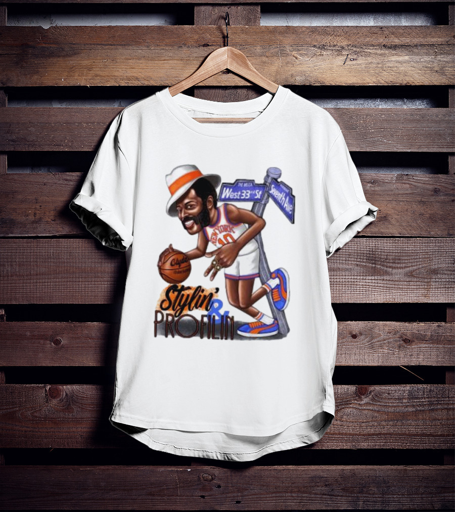 West 33rd St Seventh Ave Clyde Stylin Profilin New York Knicks Walt Frazier T-Shirt