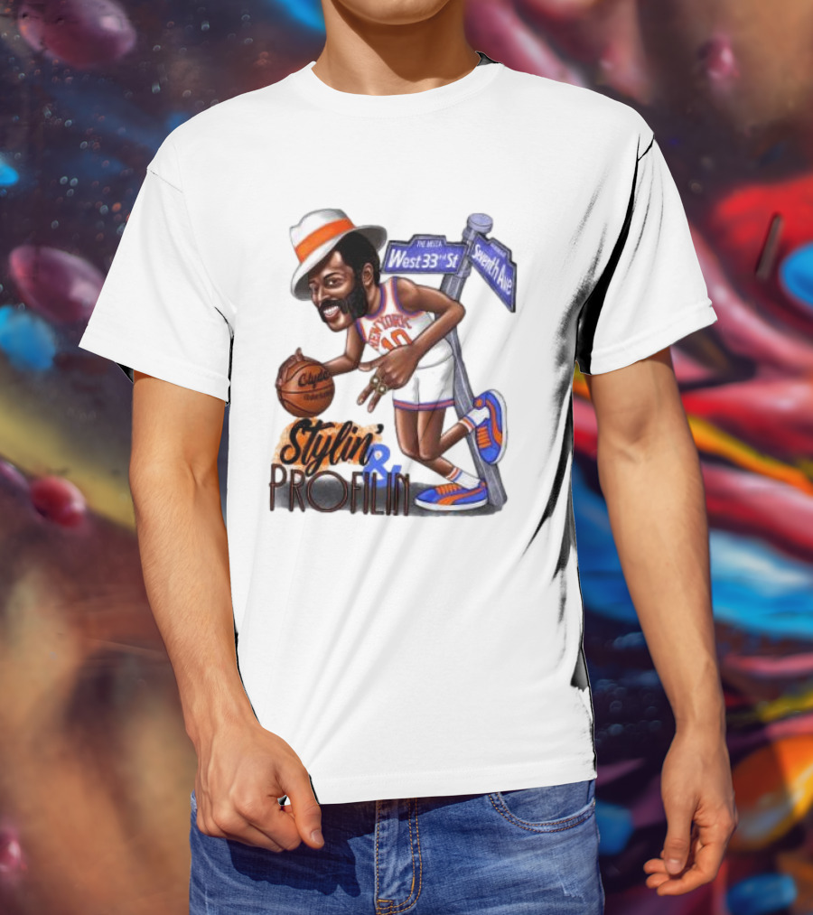 West 33rd St Seventh Ave Clyde Stylin Profilin New York Knicks Walt Frazier T-Shirt