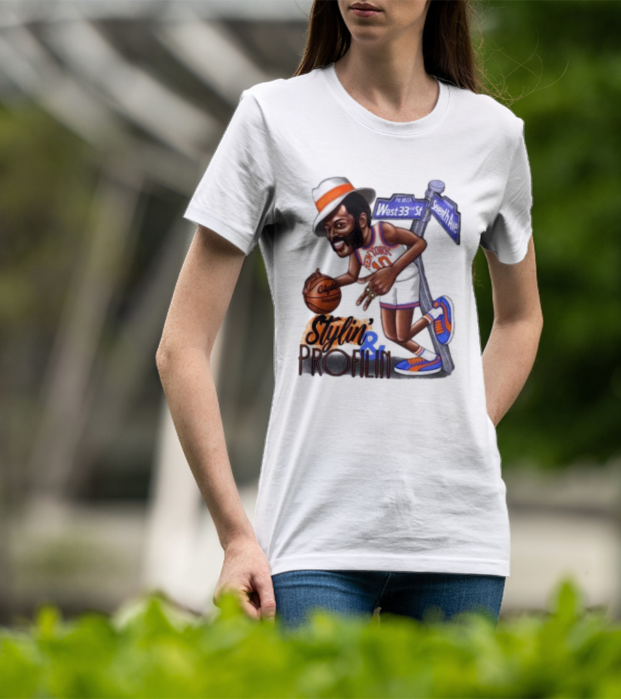 West 33rd St Seventh Ave Clyde Stylin Profilin New York Knicks Walt Frazier T-Shirt