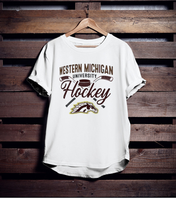Western Michigan Hockey Broncos Puck And Sticks Logo T-Shirt